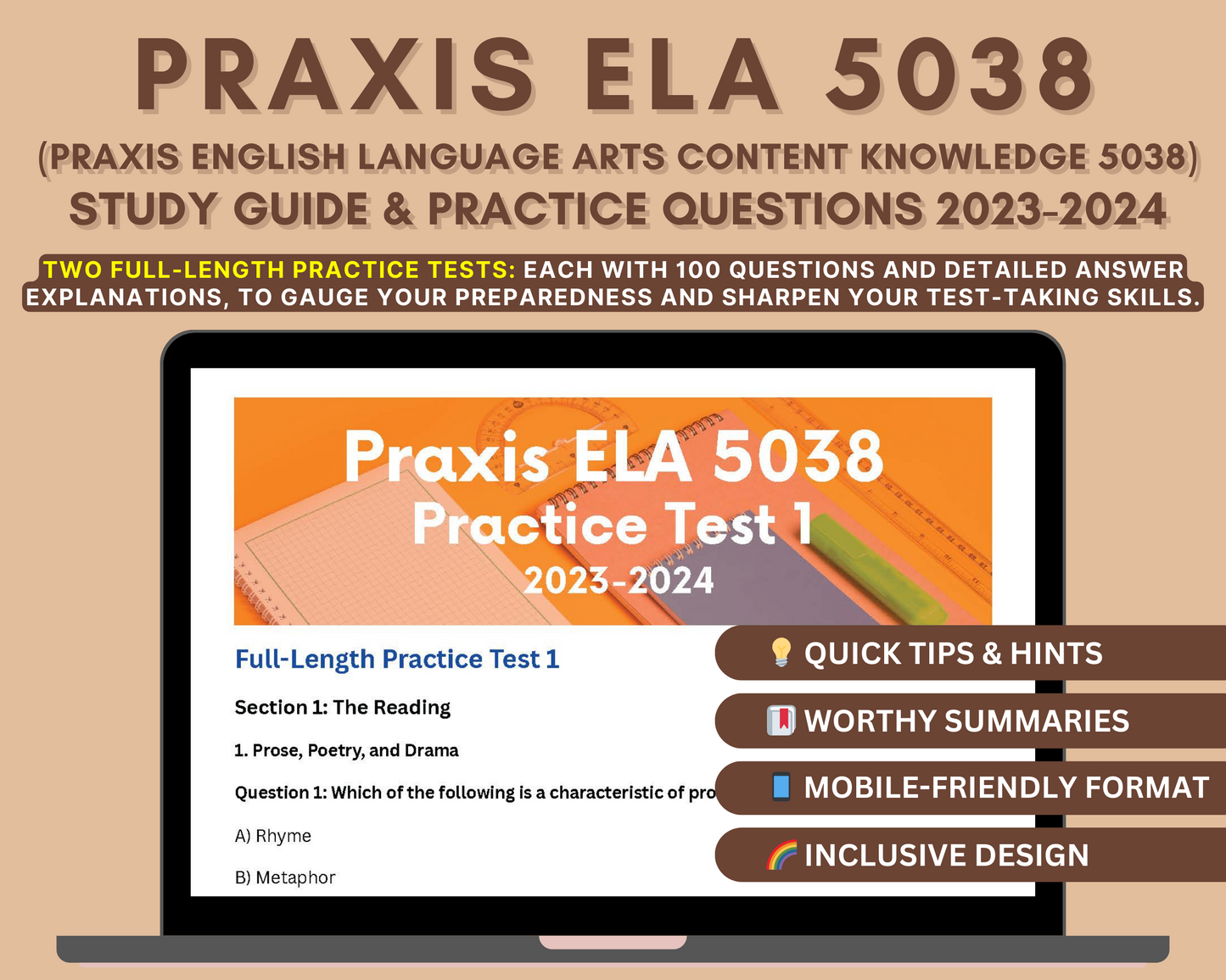 Praxis ELA 5038 Study Guide 2023-2024: Master English Language Arts with In-Depth Content Review, and Practice Tests