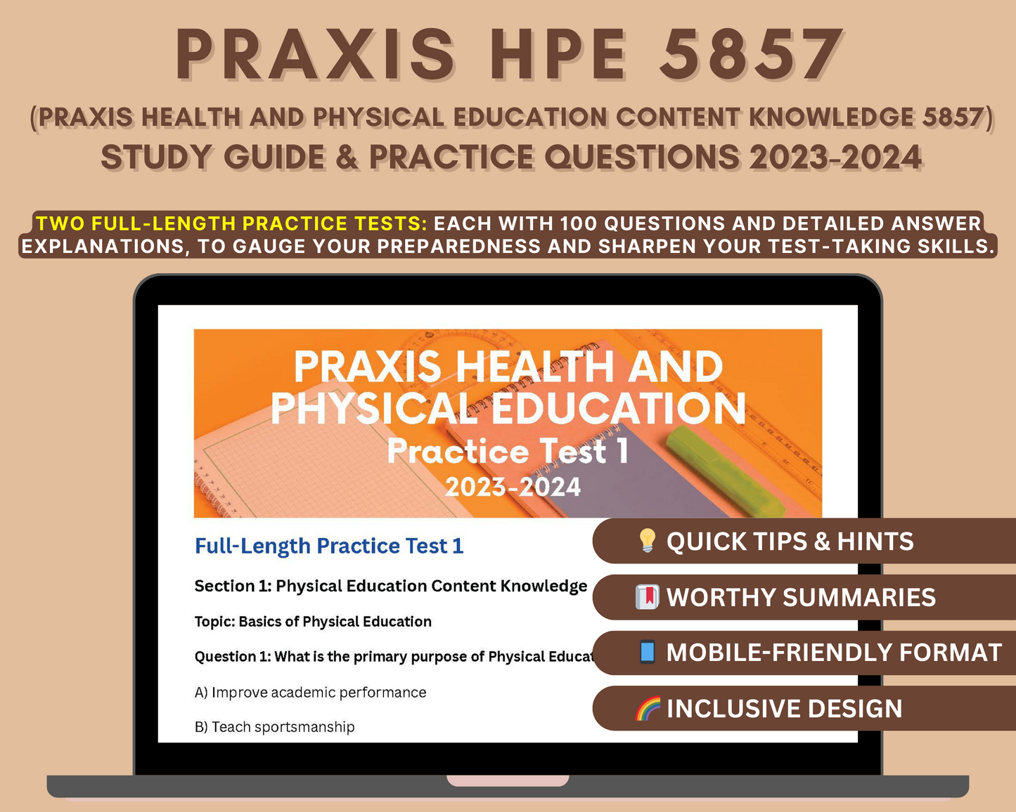Praxis HPE Content Knowledge 5857 Study Guide 2023-2024: In-Depth Review & Practice Tests for Certified Teacher Exam