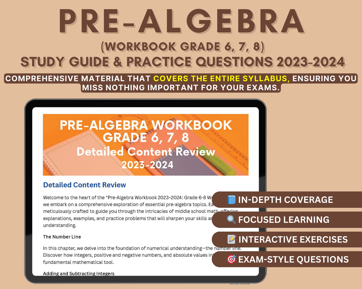 Master Middle School Math: Pre-Algebra Workbook for Grades 6, 7, 8 - In-Depth Content Review, Practice Tests & Exam Tips