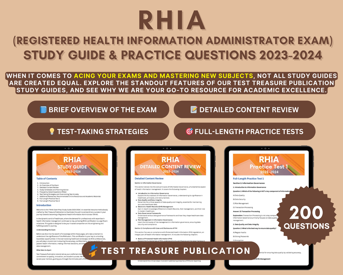 RHIA Exam Study Guide 2023-24: In-Depth Content Review, Practice Tests & Exam Tips for Health Information Administrators