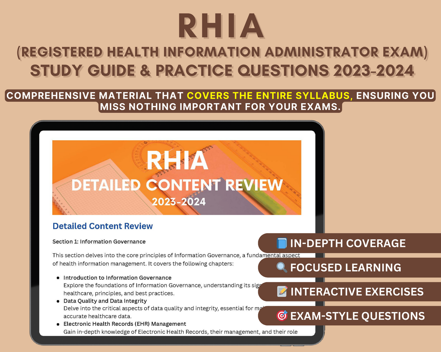 RHIA Exam Study Guide 2023-24: In-Depth Content Review, Practice Tests & Exam Tips for Health Information Administrators