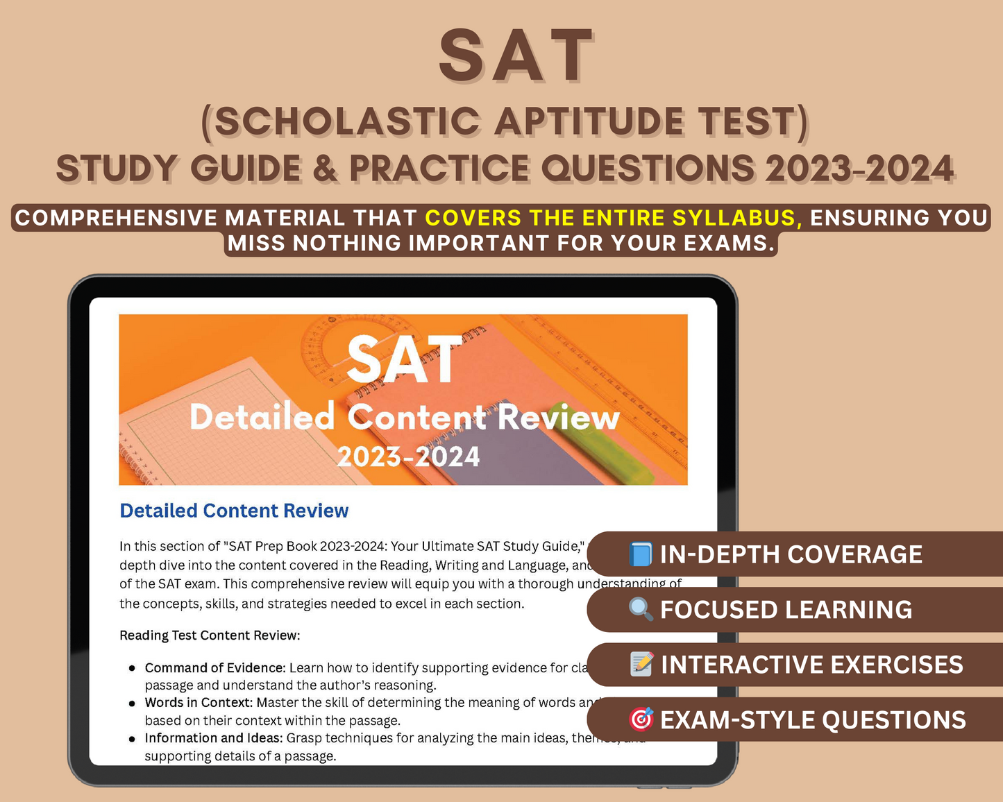 SAT Exam Prep 2023-2024: Comprehensive Study Guide with In-Depth Content Review, Practice Tests & Exam Strategies