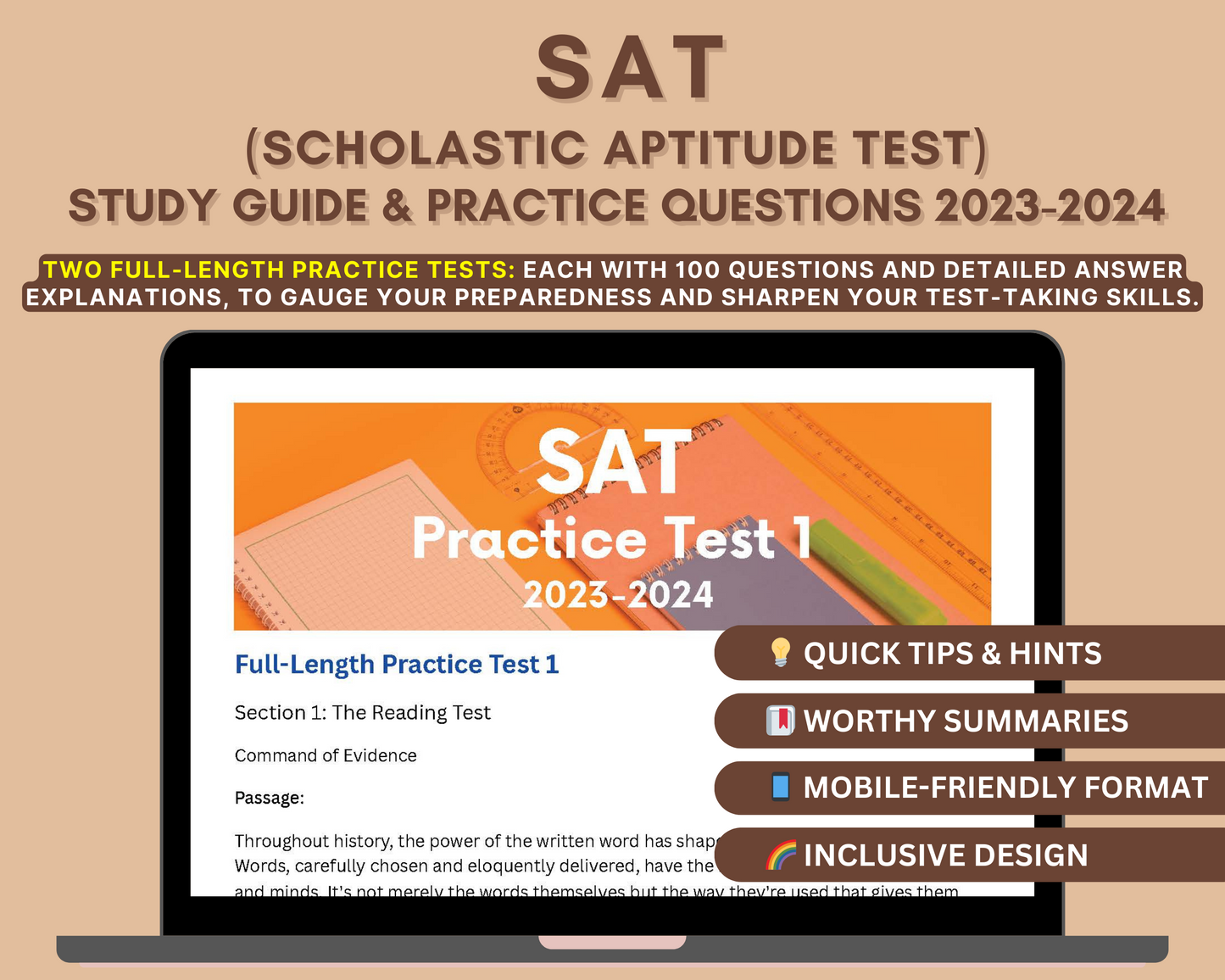 SAT Exam Prep 2023-2024: Comprehensive Study Guide with In-Depth Content Review, Practice Tests & Exam Strategies