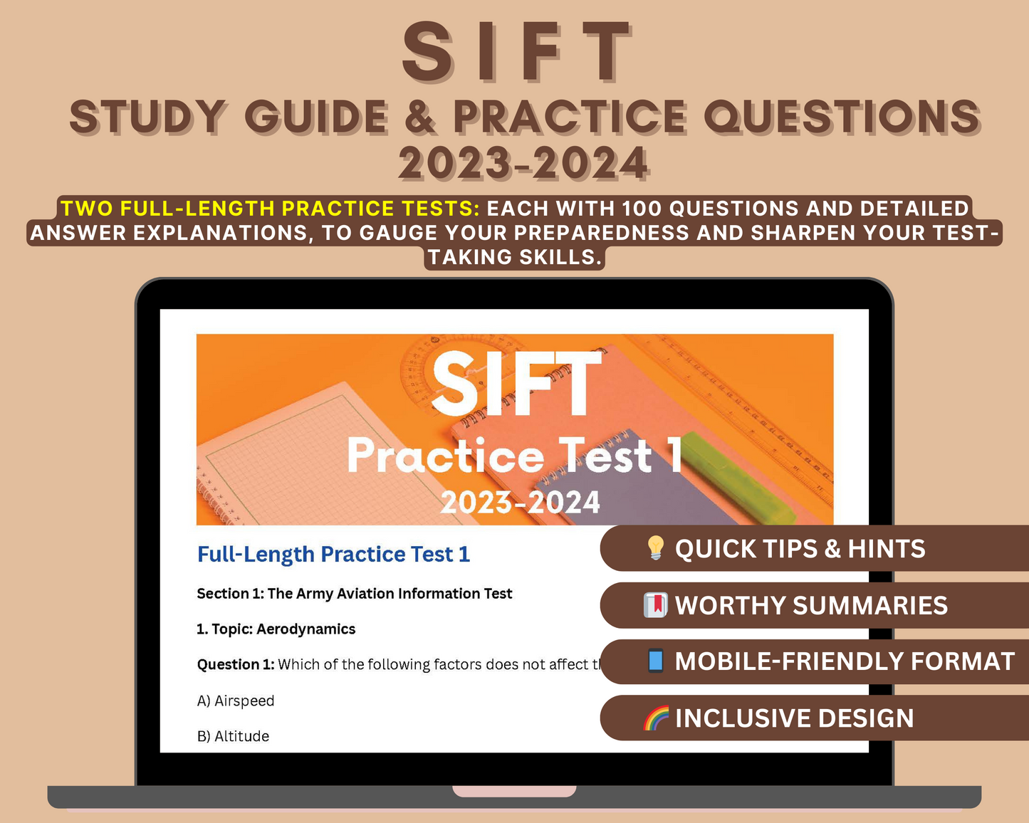 SIFT Exam Study Guide 2023-2024: Ace U.S. Army Aviation Test with 200+ Practice Questions & Detailed Answers