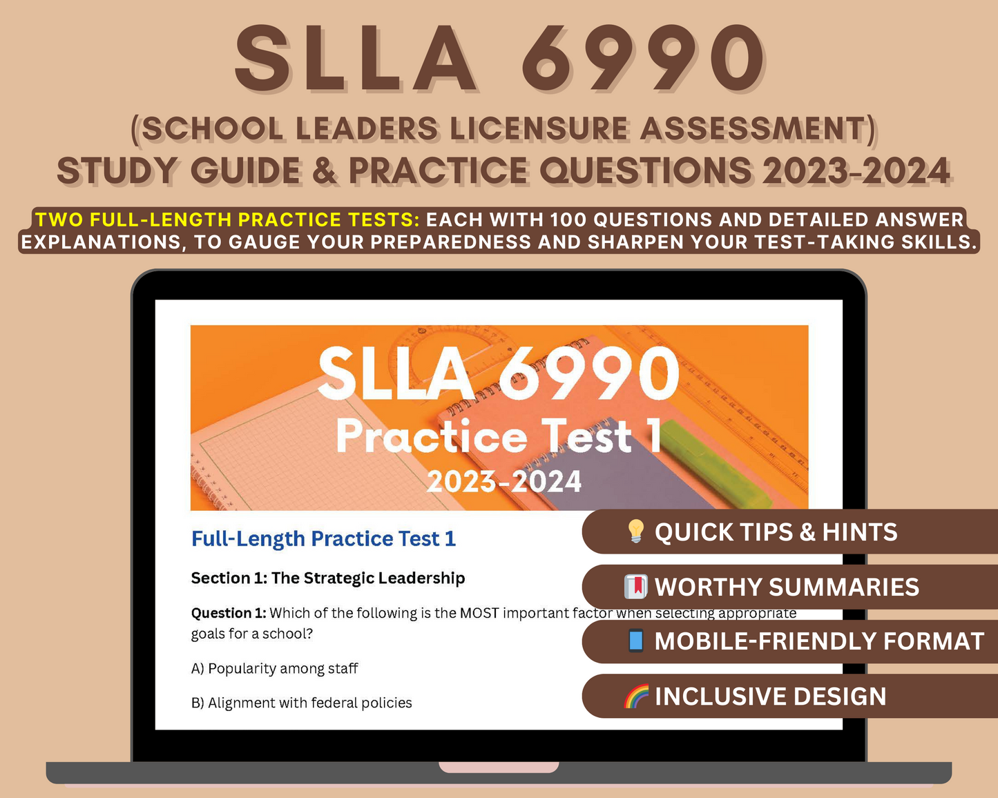 SLLA 6990 Exam Prep Study Guide 2023-2024: Educational Leadership Success - Study, Practice, Succeed!