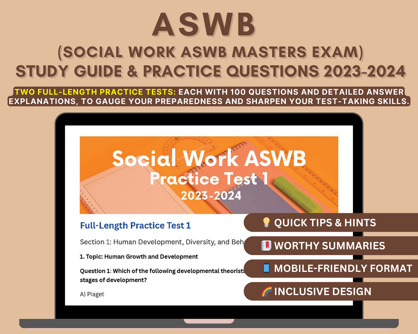 ASWB Masters Exam Study Guide 2023-2024: In-Depth Content Review, and Practice Tests for Social Work Licensure Success