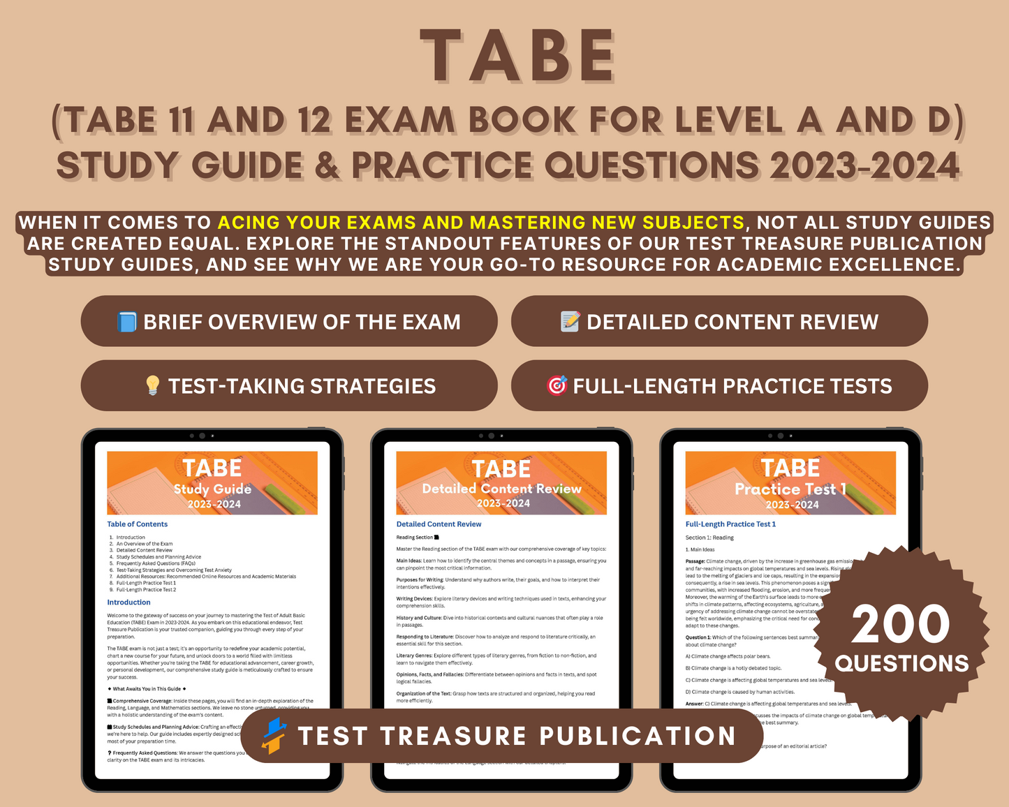 TABE Test Study Guide 2023-2024: Unlock Success with In-Depth Content Review, Practice Tests & Exam Strategies