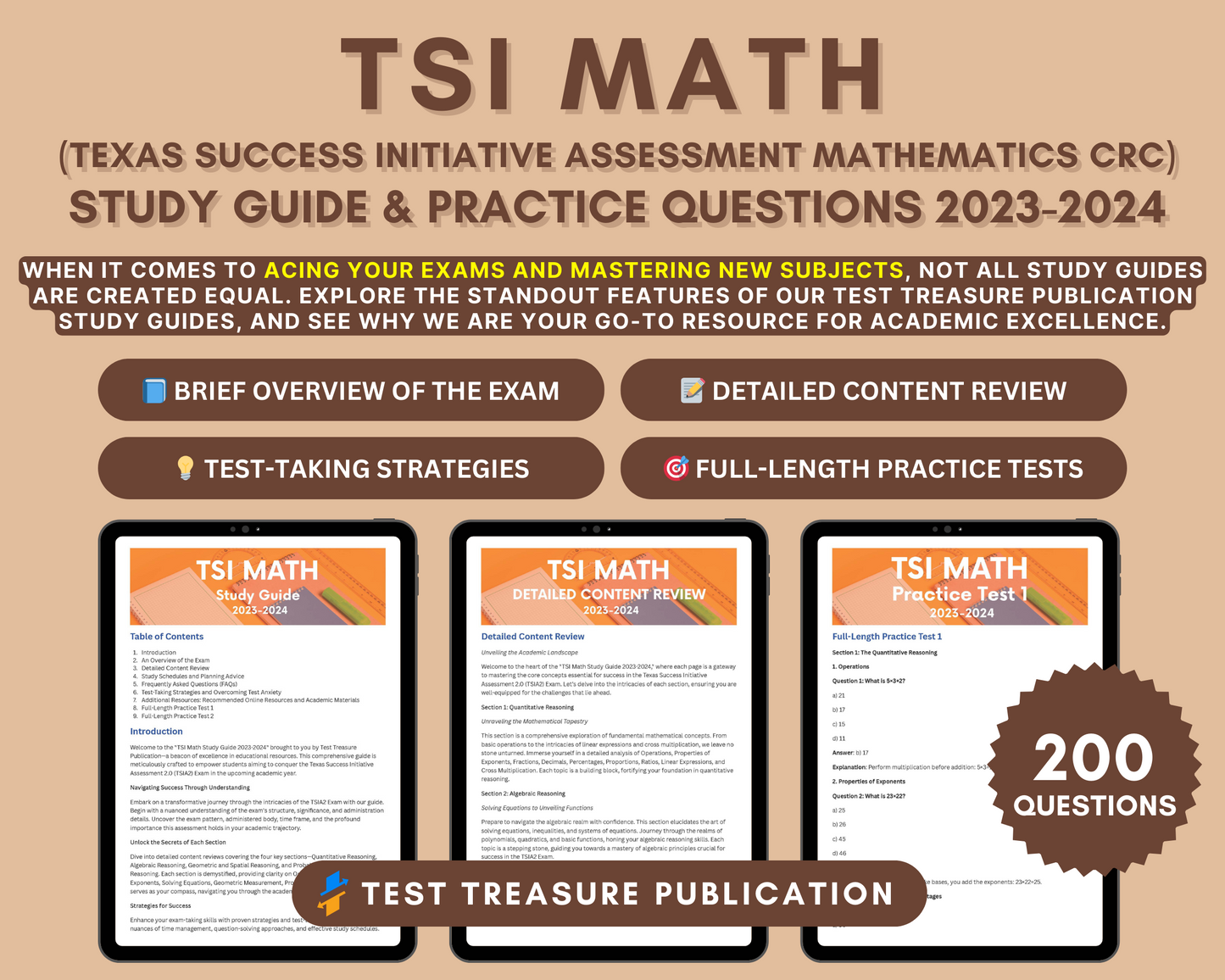 TSI Math Study Guide 2023-2024: In-Depth Content Review & Practice Tests for Texas Success Initiative Assessment Test