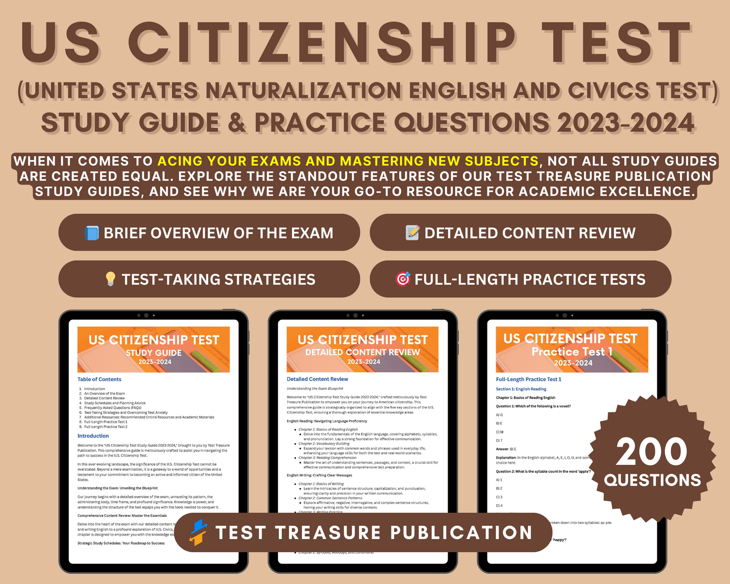 US Citizenship Test Study Guide 2023-24: In-Depth Content Review & Practice Tests - Your Citizenship Journey Starts Here
