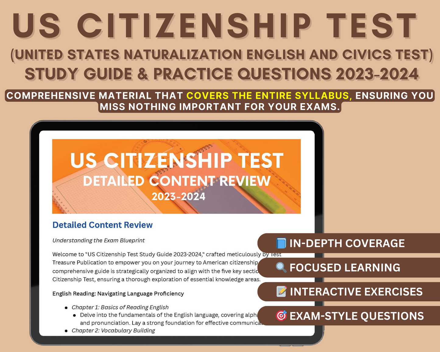 US Citizenship Test Study Guide 2023-24: In-Depth Content Review & Practice Tests - Your Citizenship Journey Starts Here